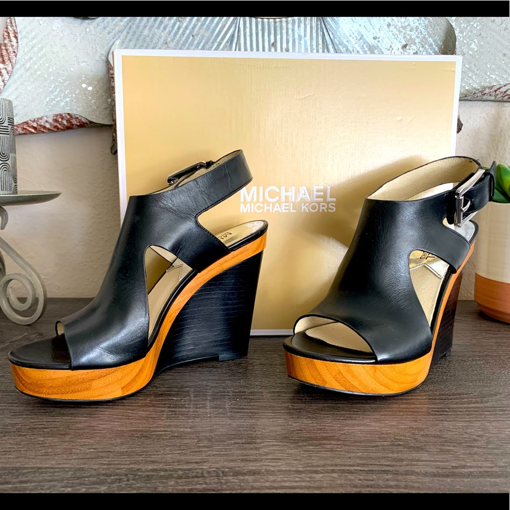 Michael Kors Josephine Black Leather Wedge 5 1/2 M